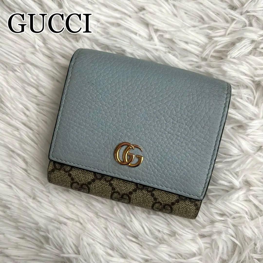 美品✨ グッチ プチマーモント ggスプリーム バイカラー 二つ折り財布 ブルー