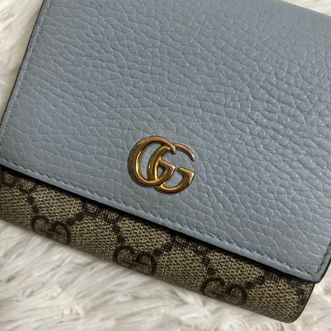 美品✨ グッチ プチマーモント ggスプリーム バイカラー 二つ折り財布 ブルー