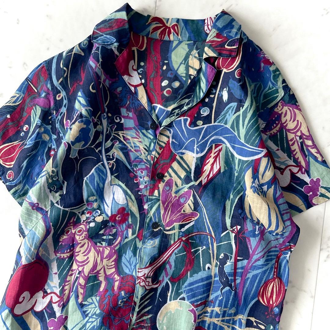 美品 ヨーガンレール Jurgen Lehl リネンシャツ ラミー100% 総柄