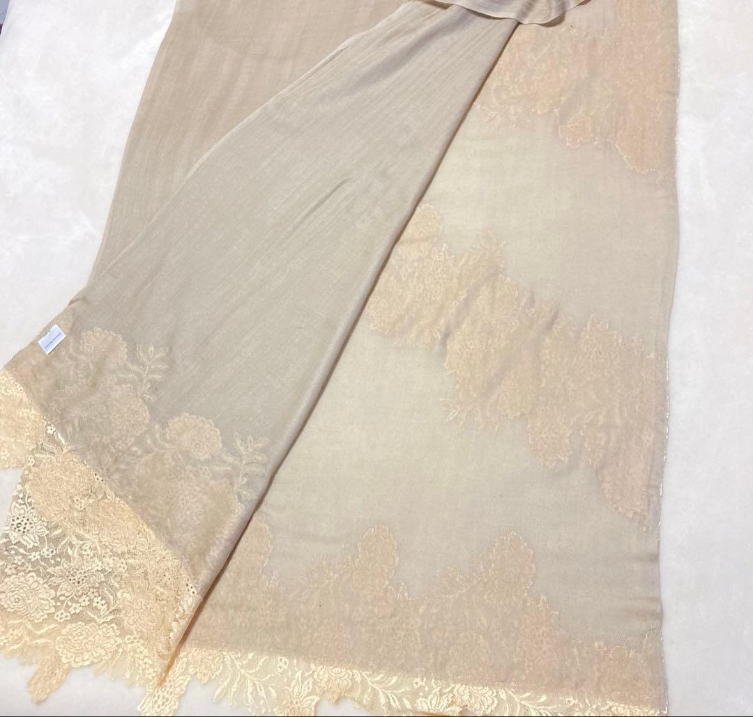 ヴィンテージシェイズ 高級レース付ストール シルク&ウール 異素材デザイン