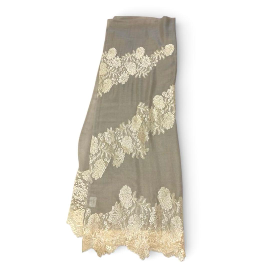 ヴィンテージシェイズ 高級レース付ストール シルク&ウール 異素材デザイン