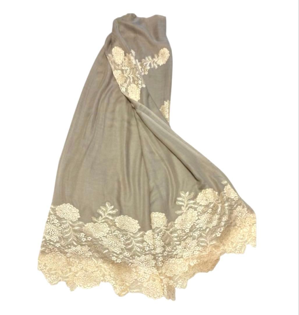 ヴィンテージシェイズ 高級レース付ストール シルク&ウール 異素材デザイン