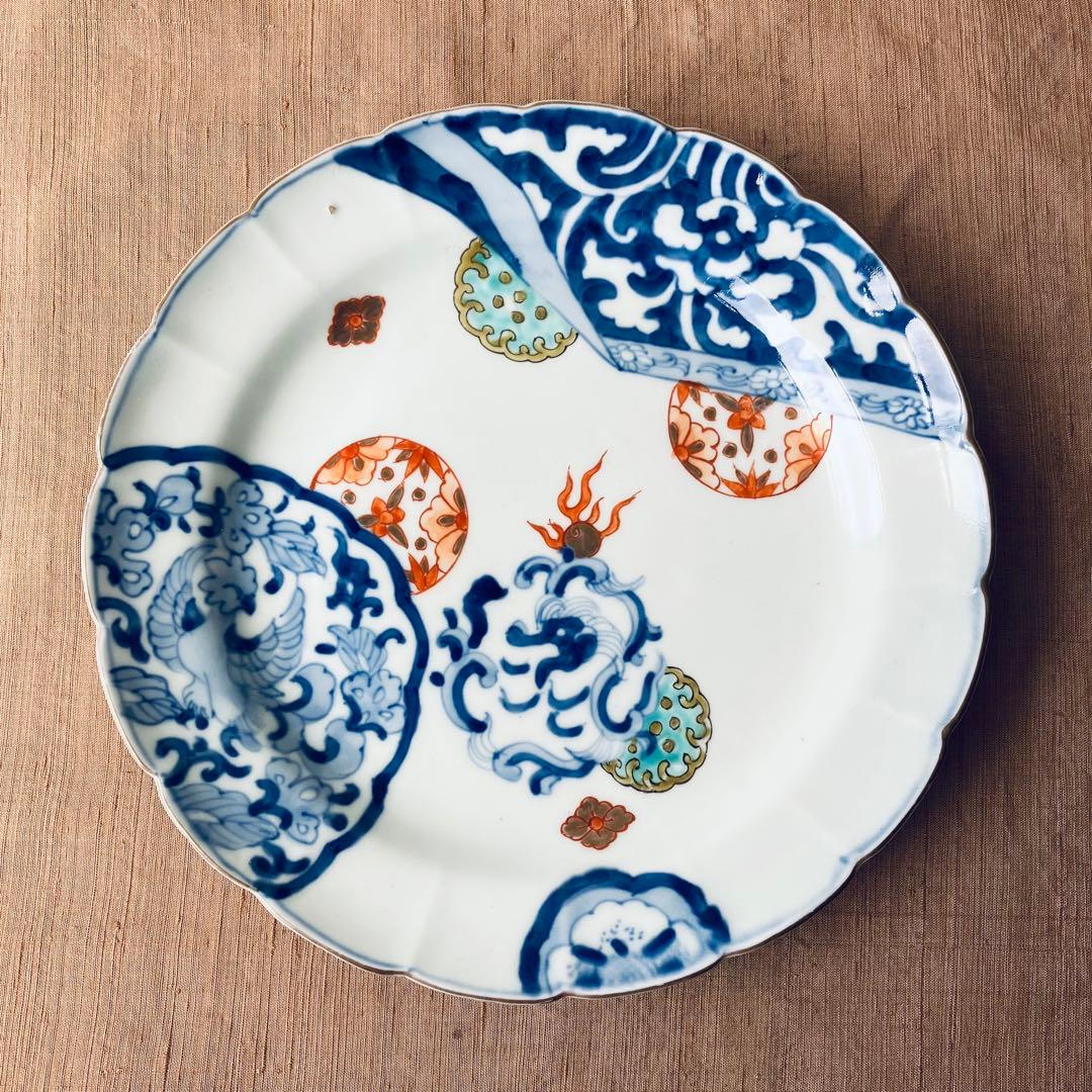 精磁会社　② 輪花プレート　鳳凰　丸紋　有田焼　明治伊万里　希少　古伊万里