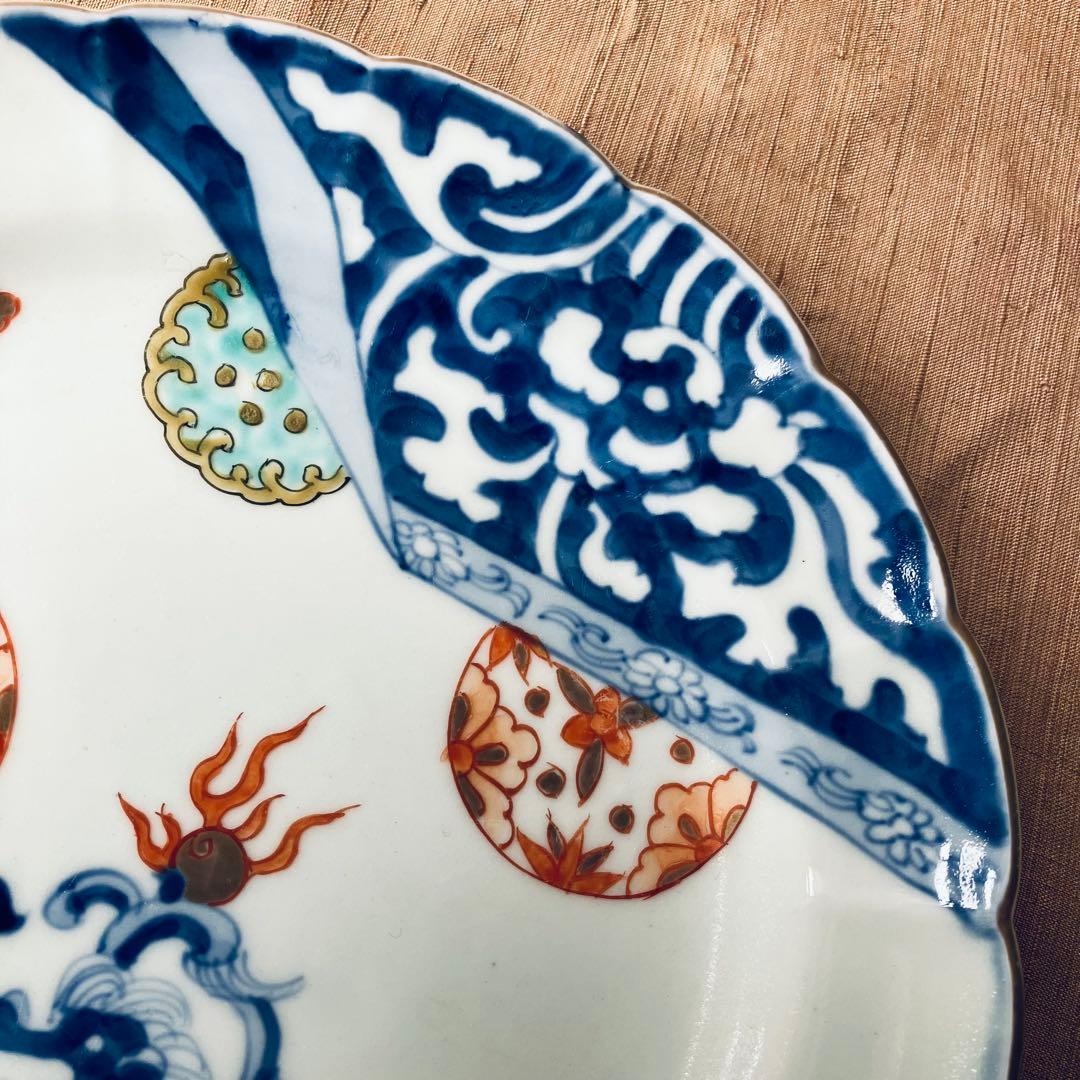 精磁会社　② 輪花プレート　鳳凰　丸紋　有田焼　明治伊万里　希少　古伊万里