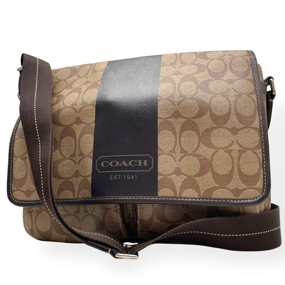 美品　COACH コーチ メッセンジャーバッグ 革 PVC ブラウン　斜め掛け