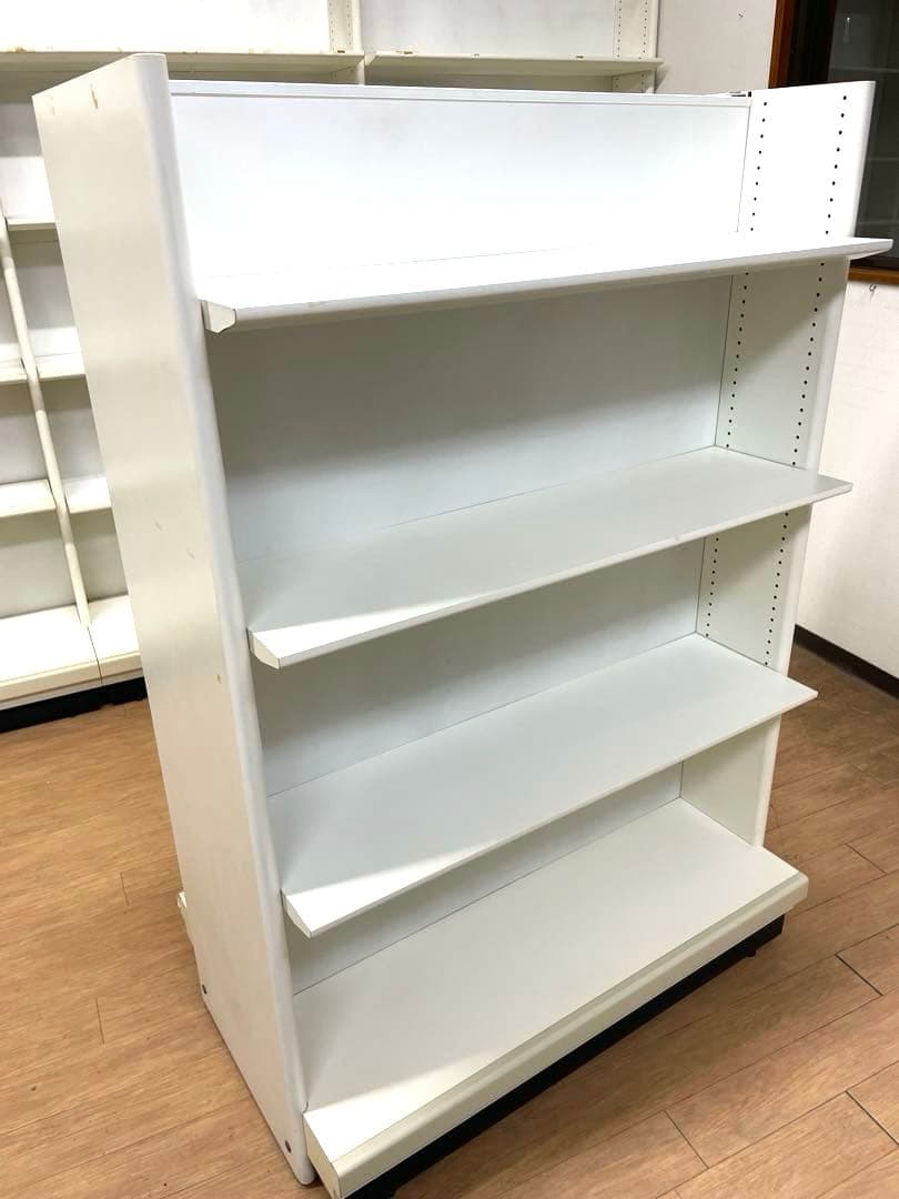 両面棚　物品棚　陳列棚　ショーケース　薬局　白　木製什器　コンビニ　キャビネット