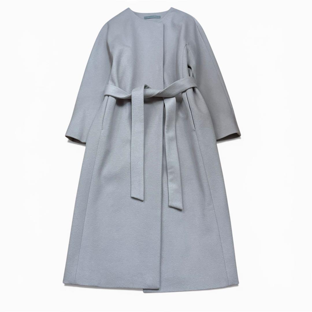 極美品 セオリーリュクス MITCHELL ノーカラーコート 36ライトグレー