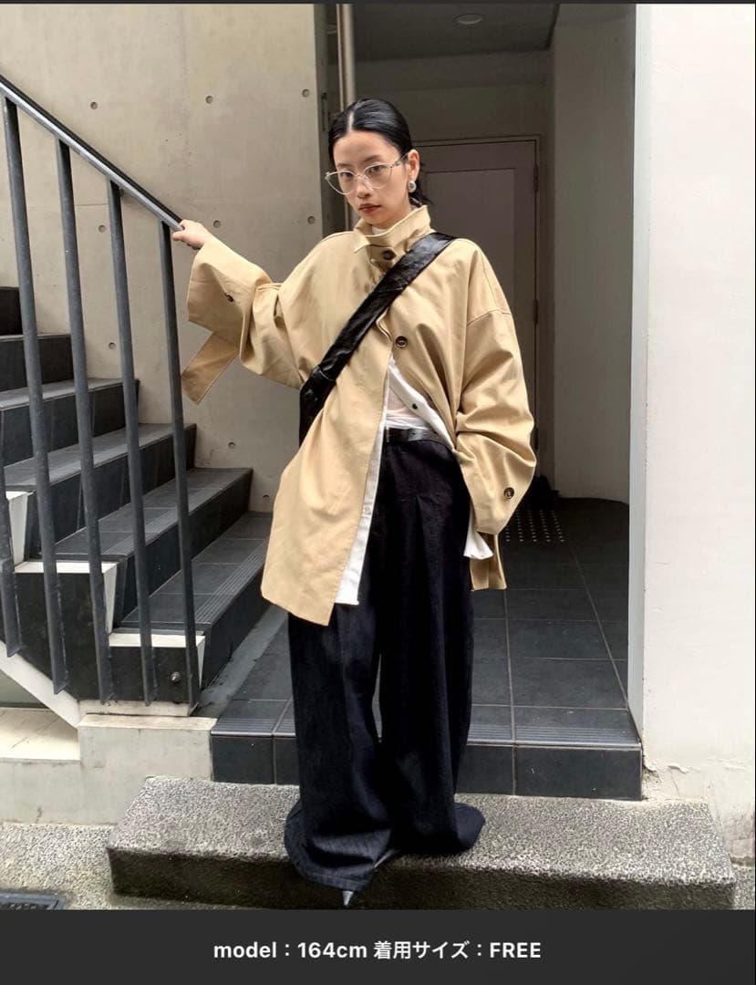 chuclla ワイドスリーブ ステンカラー オーバーコート トレンチコート