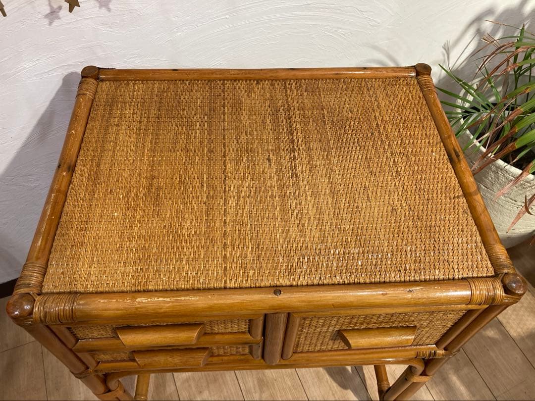 ラタン製　ドレッサー　机　椅子セット　昭和レトロ　ビンテージ