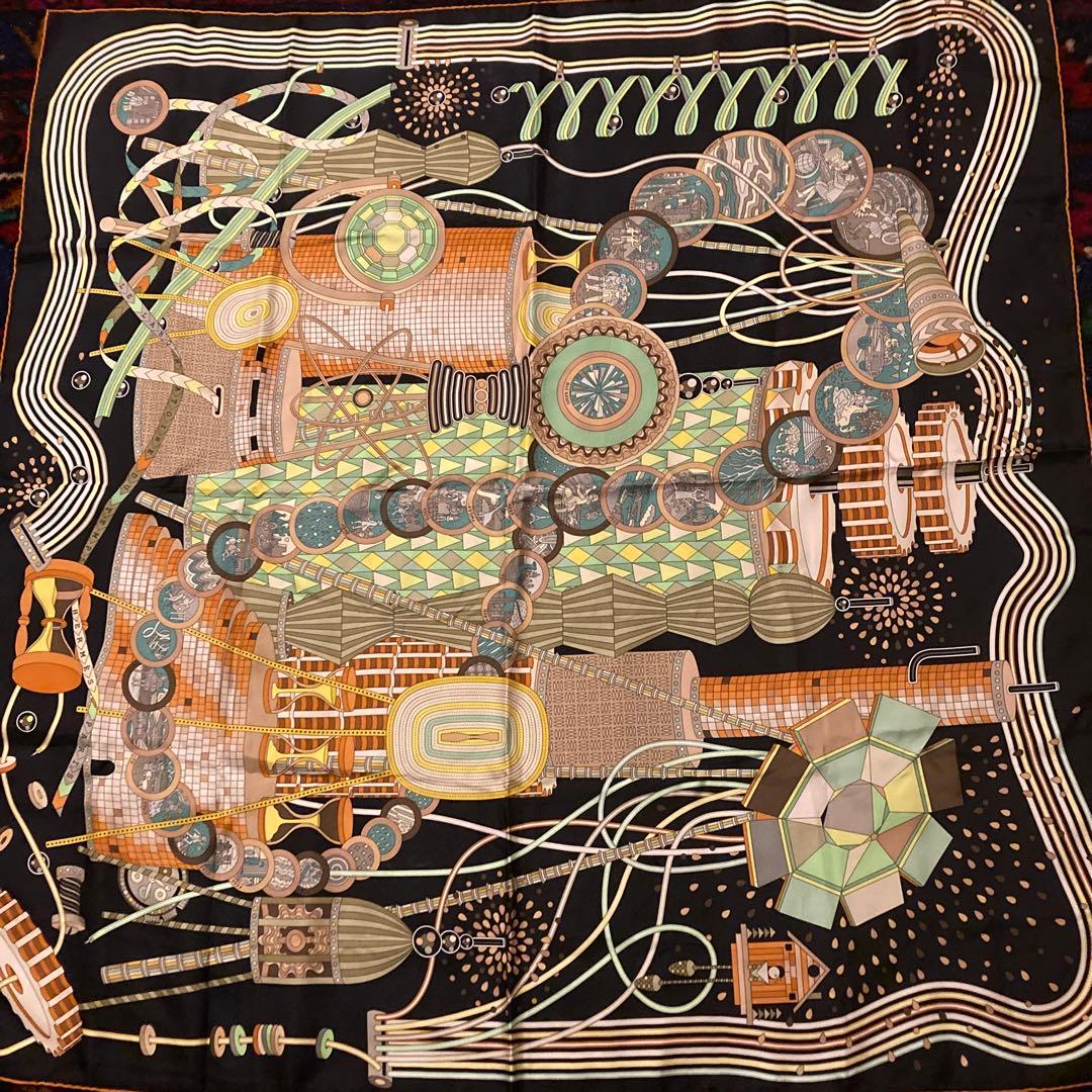 エルメススカーフカレ90【時の実験室】ピエール.マリの人気デザイン