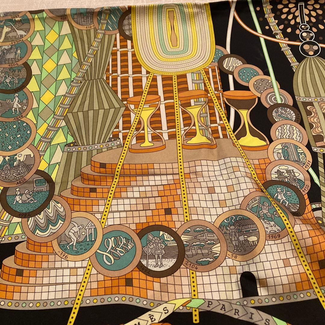 エルメススカーフカレ90【時の実験室】ピエール.マリの人気デザイン