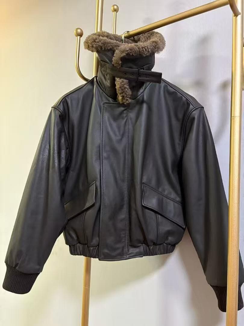 ジャケット・アウター Lemaire LEATHER BLOUSON WITH SHEARLING