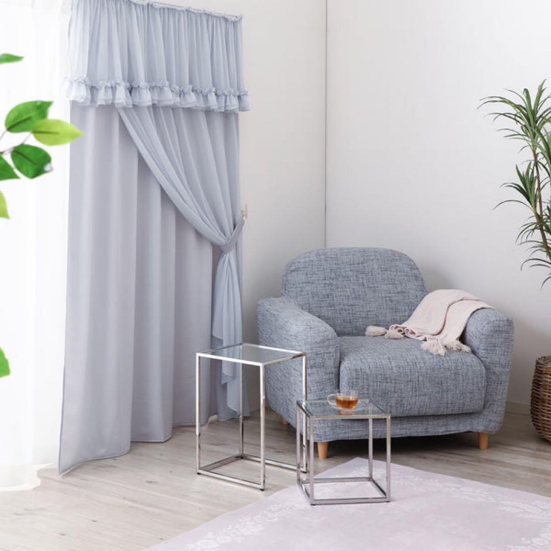 Francfranc フリルバランス ダブルカーテン ライトブルー　2枚セット