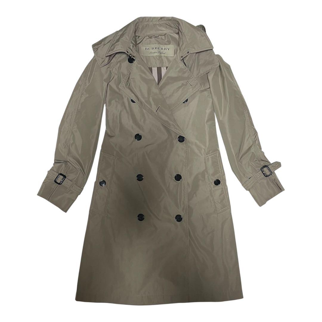 美品 近年モデル バーバリー 軽撥水 フード付 トレンチコート メガチェック40