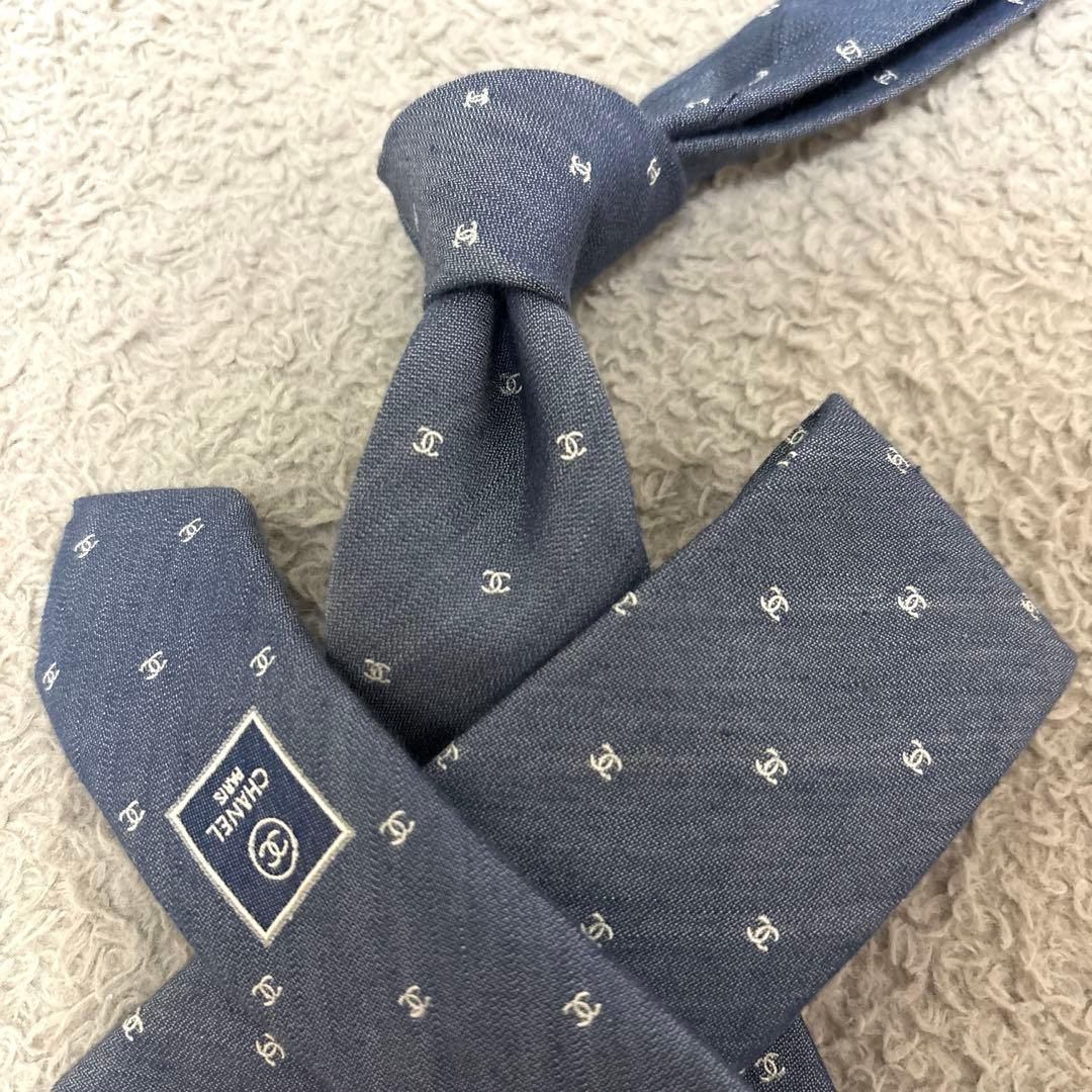 CHANEL シャネル ココマーク ネクタイ ブルー　ナロータイ