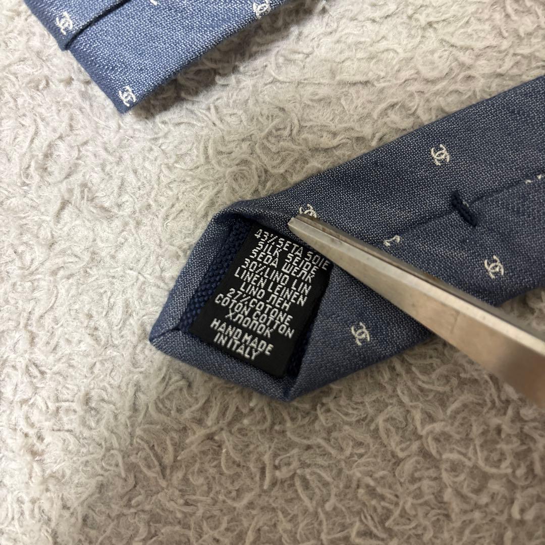 CHANEL シャネル ココマーク ネクタイ ブルー　ナロータイ