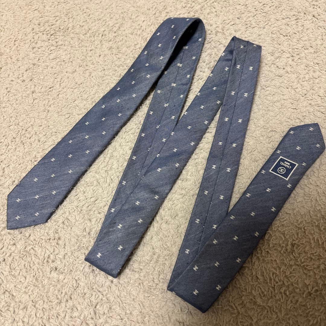 CHANEL シャネル ココマーク ネクタイ ブルー　ナロータイ