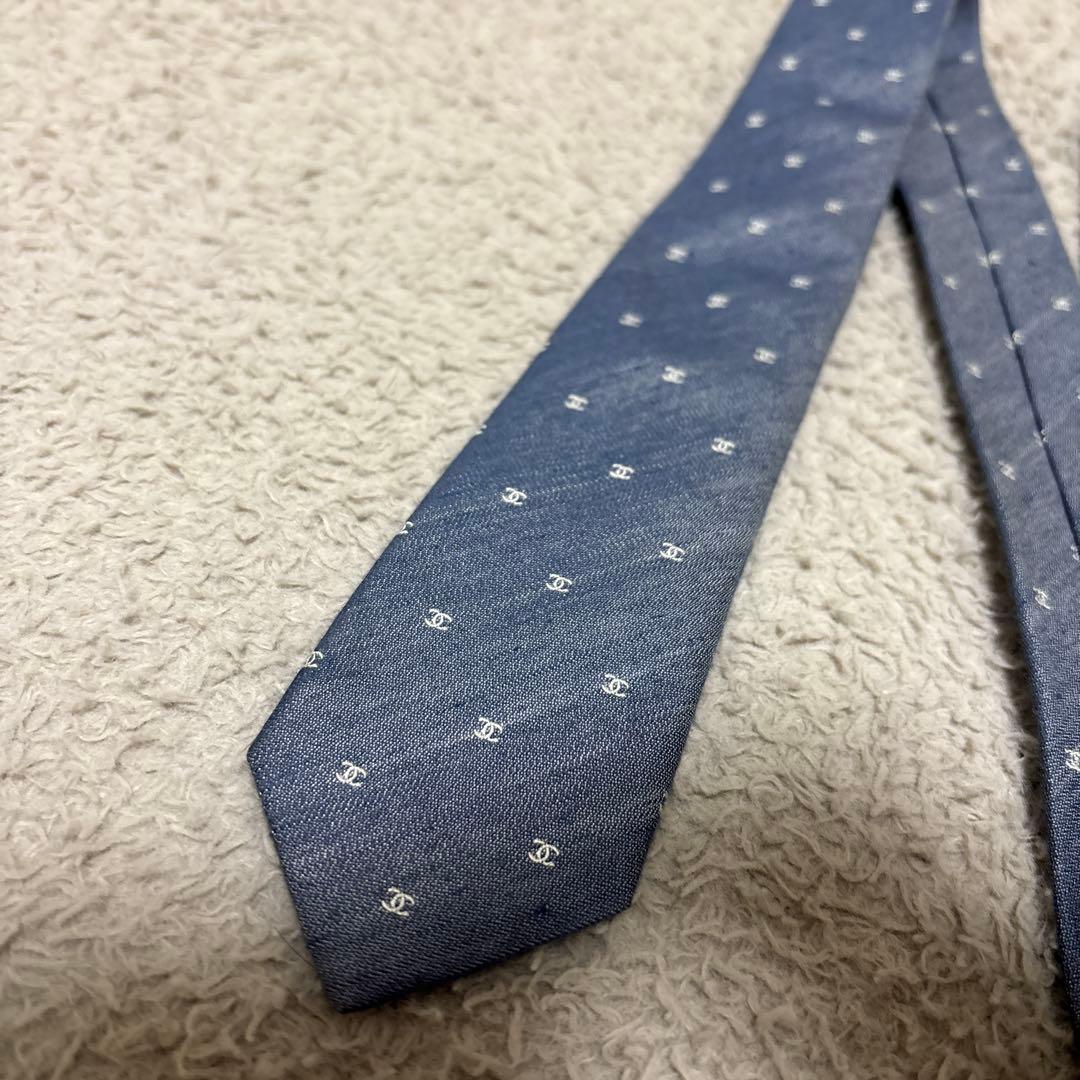 CHANEL シャネル ココマーク ネクタイ ブルー　ナロータイ