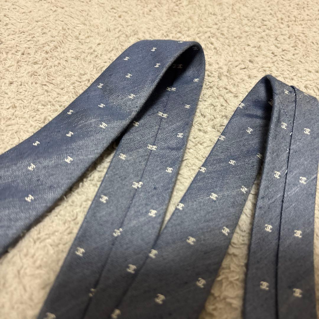 CHANEL シャネル ココマーク ネクタイ ブルー　ナロータイ