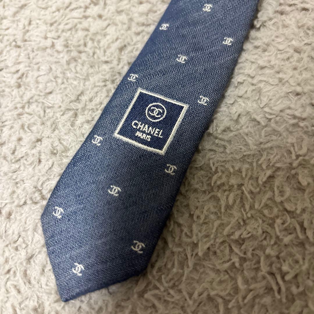 CHANEL シャネル ココマーク ネクタイ ブルー　ナロータイ