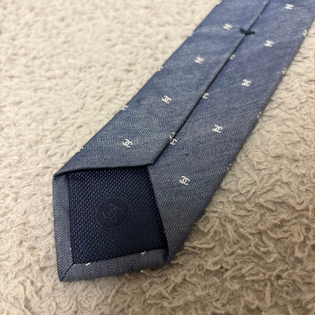 CHANEL シャネル ココマーク ネクタイ ブルー　ナロータイ