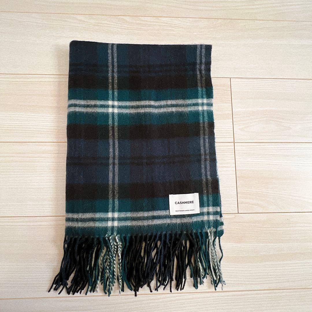 BEAUTY&YOUTH カシミヤストール　大判チェックストール