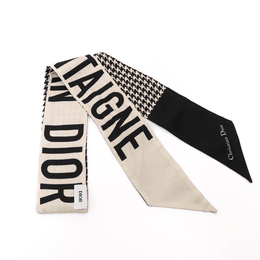 DIOR ディオール ミッツァ スカーフ　シルクツイル 　千鳥格子　ベージュ