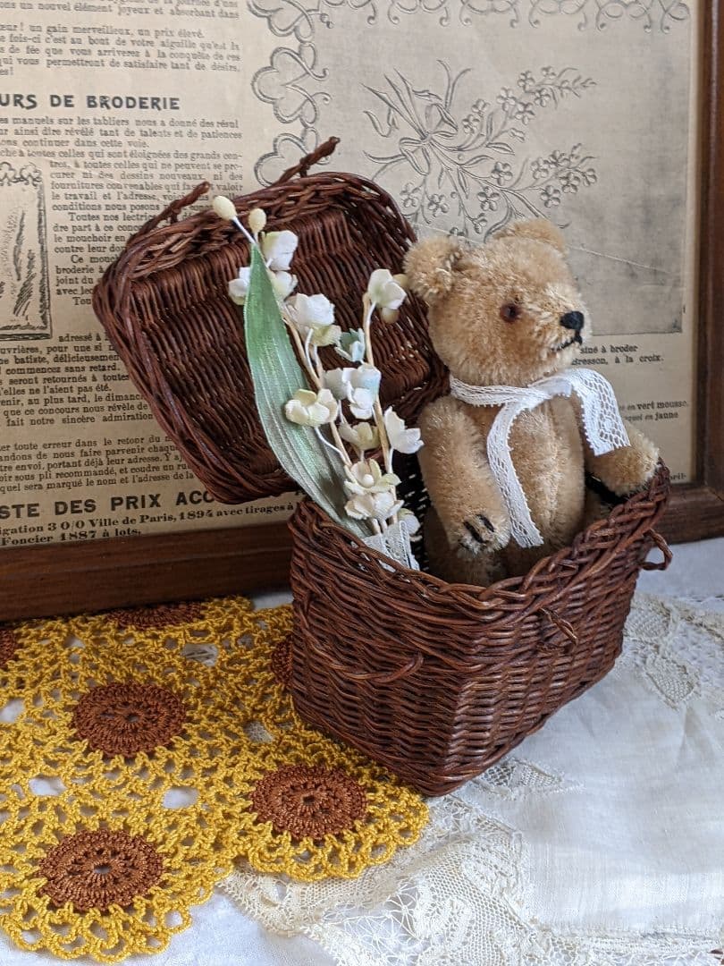 【w】フランスアンティークヴィンテージバスケット２点セット　ドール用バスケット