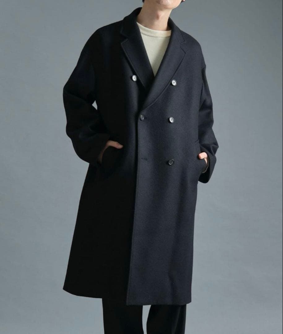 THE Cashmere wool ダブルチェスターコート/カシミヤ混　黒