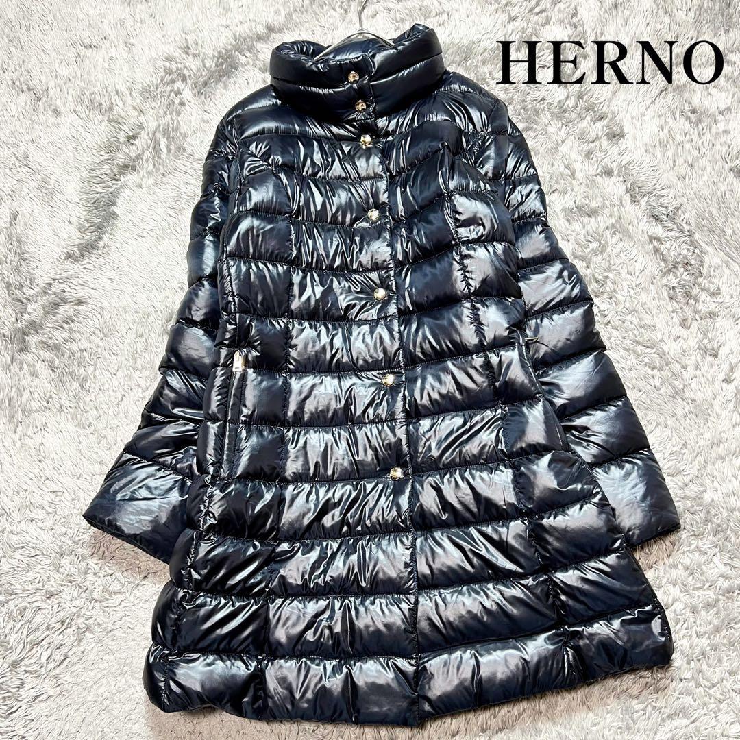 ヘルノ　リバーシブル　ダウンコート　洗えるダウン　40 Mサイズ　紺　極美品