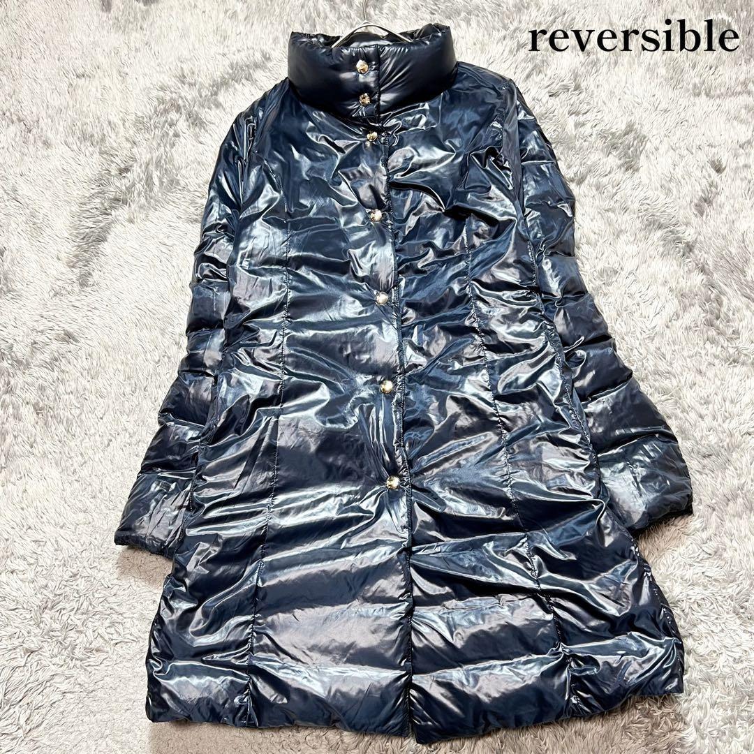 ヘルノ　リバーシブル　ダウンコート　洗えるダウン　40 Mサイズ　紺　極美品