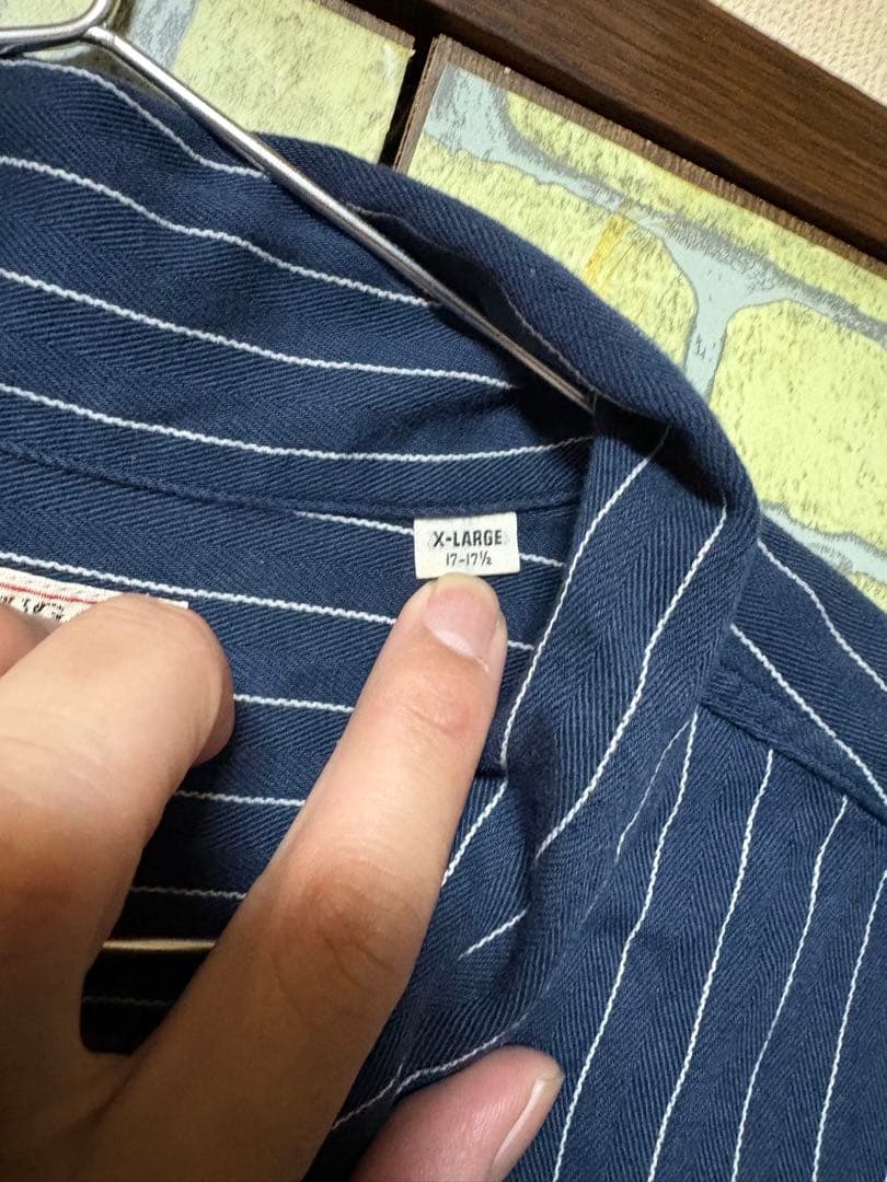 SUGAR CANEシュガーケーン 刺繍コークストライプシャツ NAVY