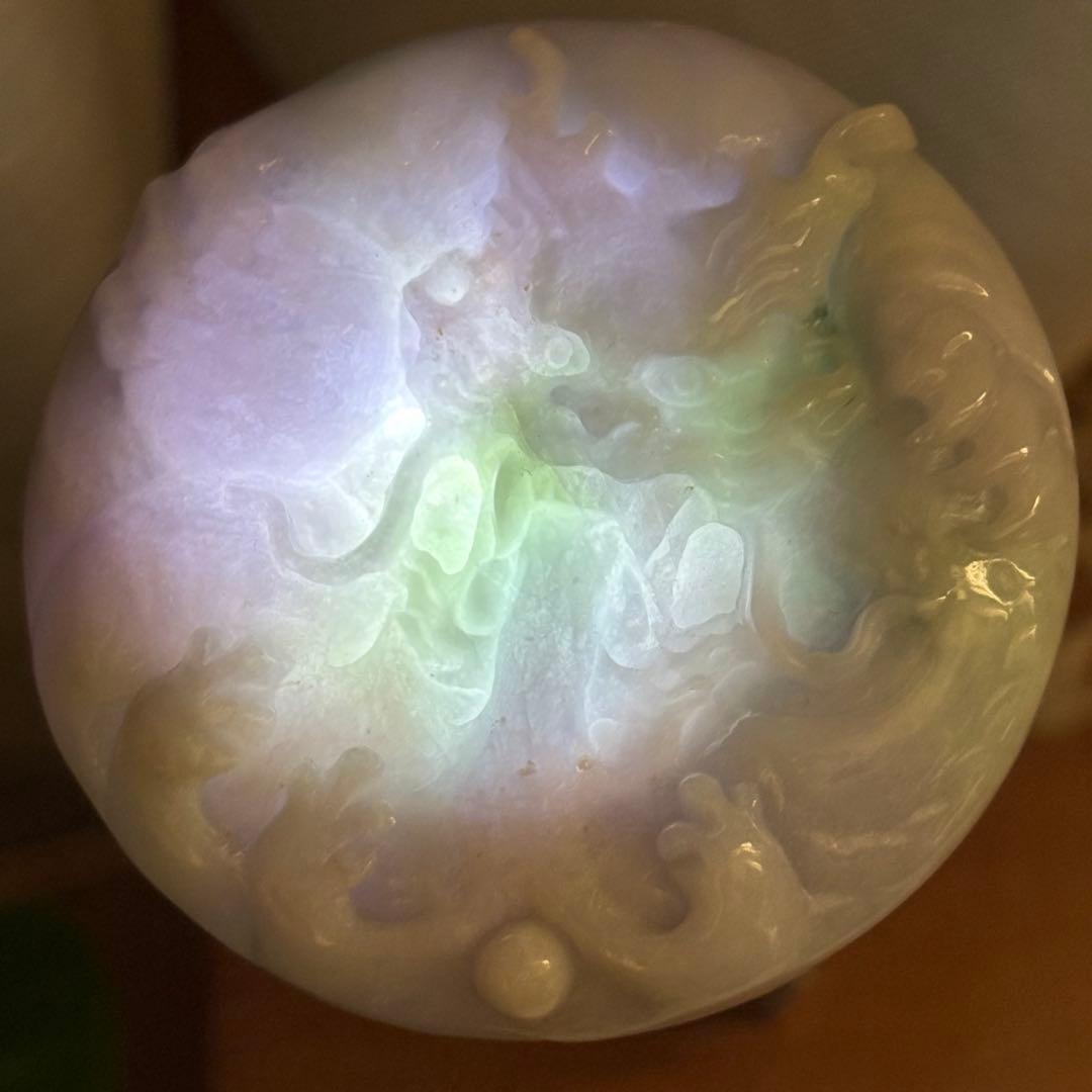 天然石 ラベンダー翡翠 龍彫り 置物55g