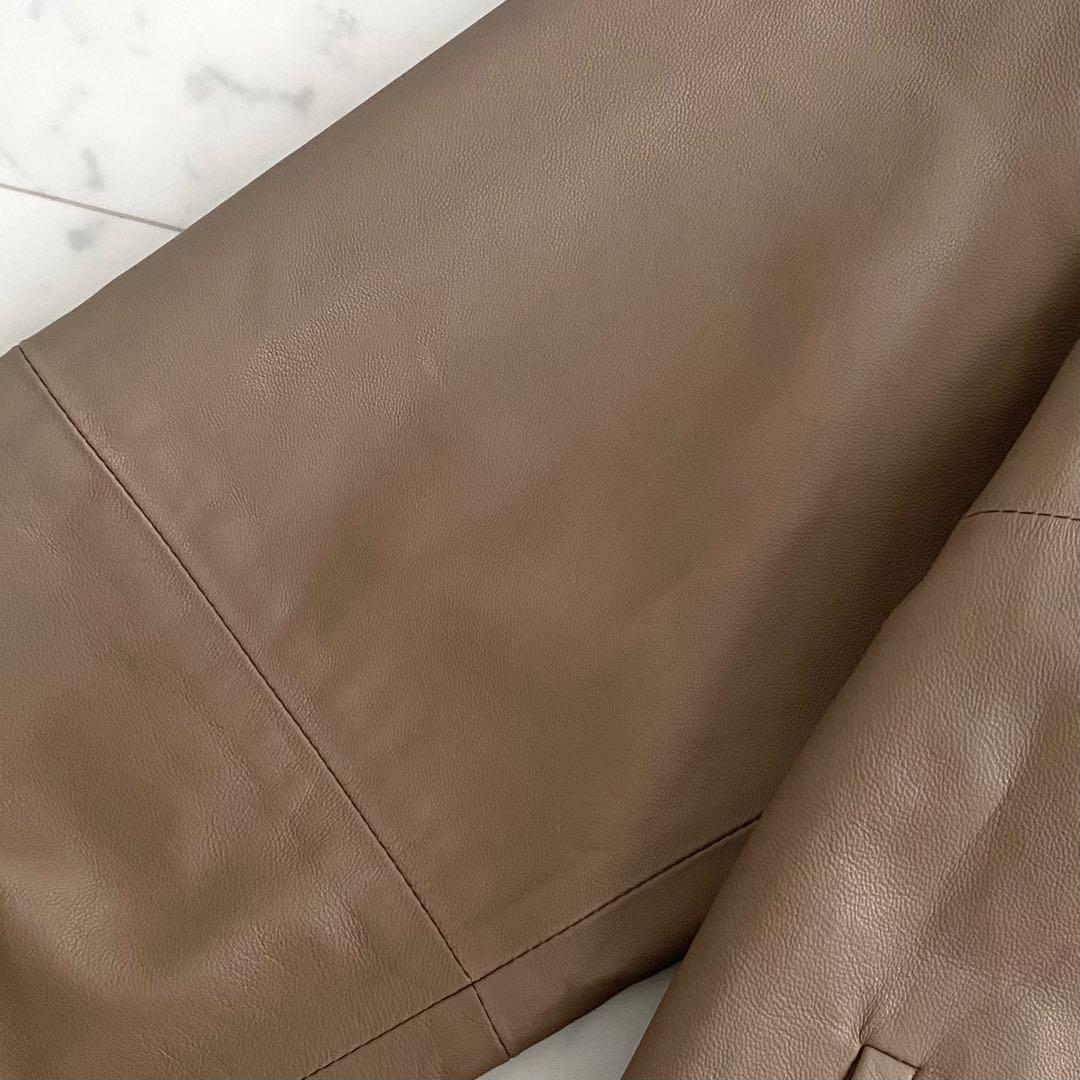 美品 ダーマコレクション 本革ラムレザーノーカラージャケット 大きいサイズ 13