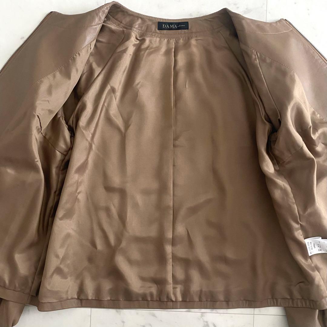 美品 ダーマコレクション 本革ラムレザーノーカラージャケット 大きいサイズ 13