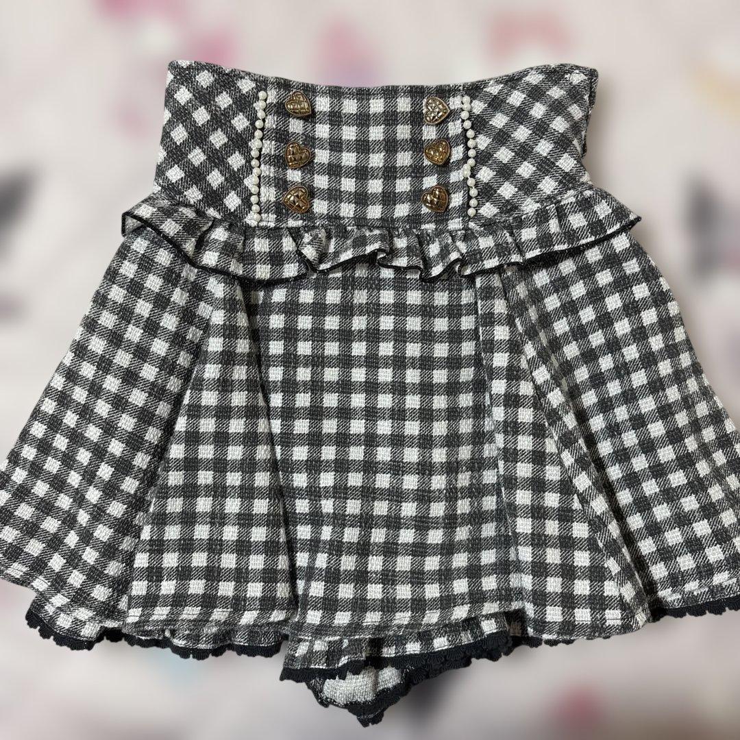 ギンガムチェックサスペンダー付きスカパン