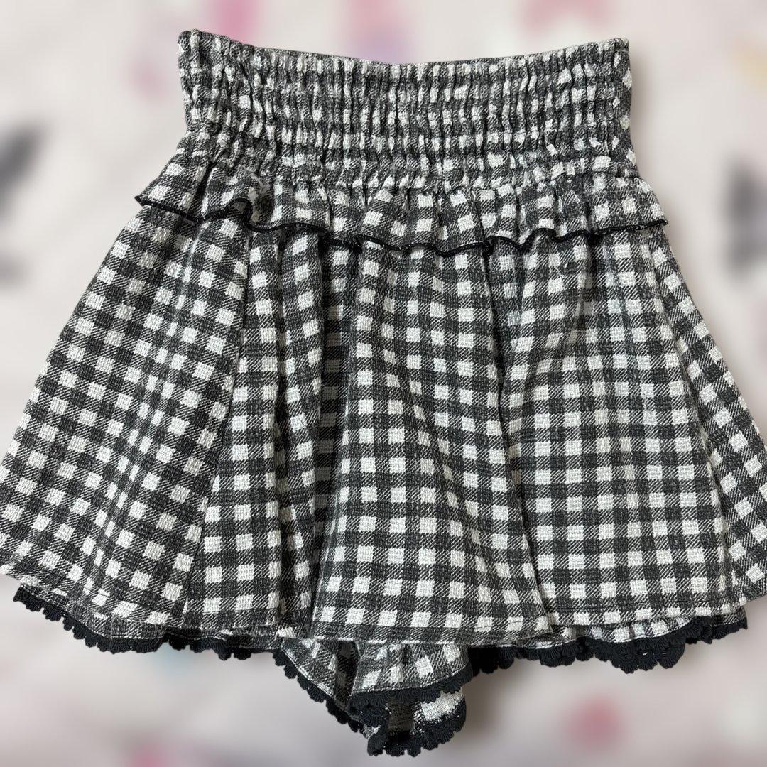 ギンガムチェックサスペンダー付きスカパン