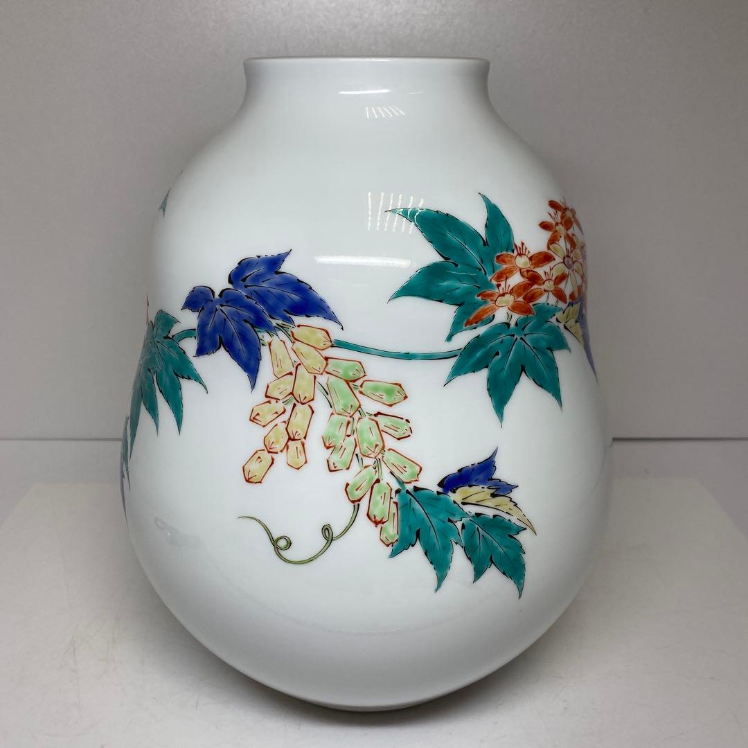 十四代　酒井田柿右衛門　本人作　酒井田正　綿ぼたんづる文　大花瓶　共箱　トカサ