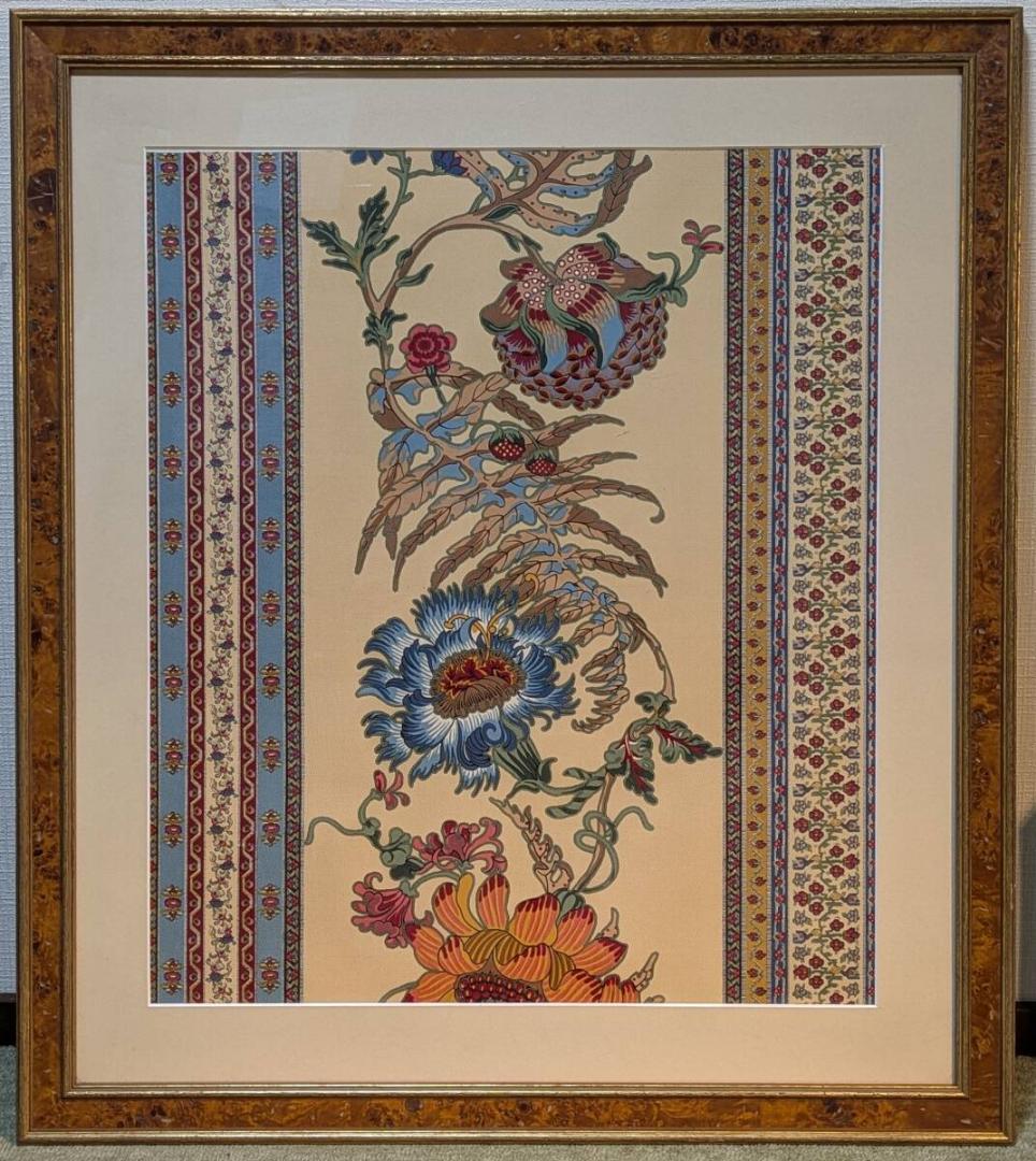 【真作】工芸品　彩花文様　伝統柄アートフレーム　花模様インテリア額　Y156