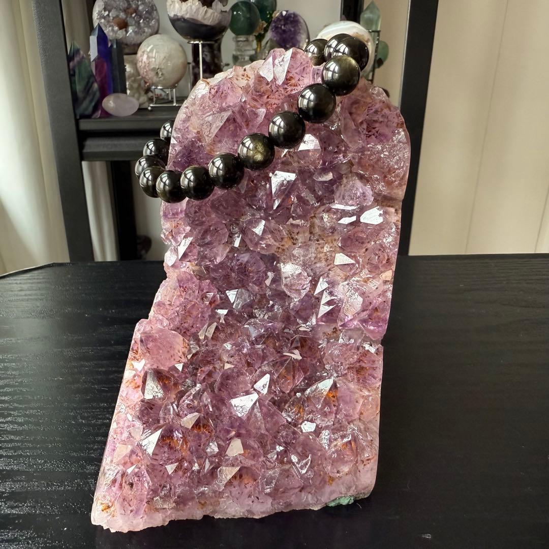 天然石タイチンルチルクォーツ共生アメジストの原石　置物　鉱物NO.010404