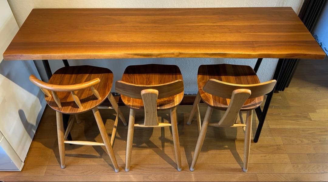 [1/4] ナガノインテリア　カウンターテーブル　イス3脚　ウレタン　幅1800