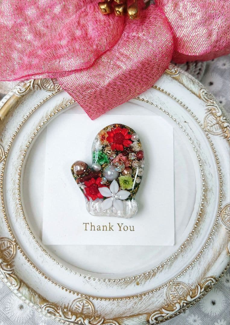 レジン　猫　ドライフラワー　ヘアゴム　ブローチ　ポニーフック　No.387