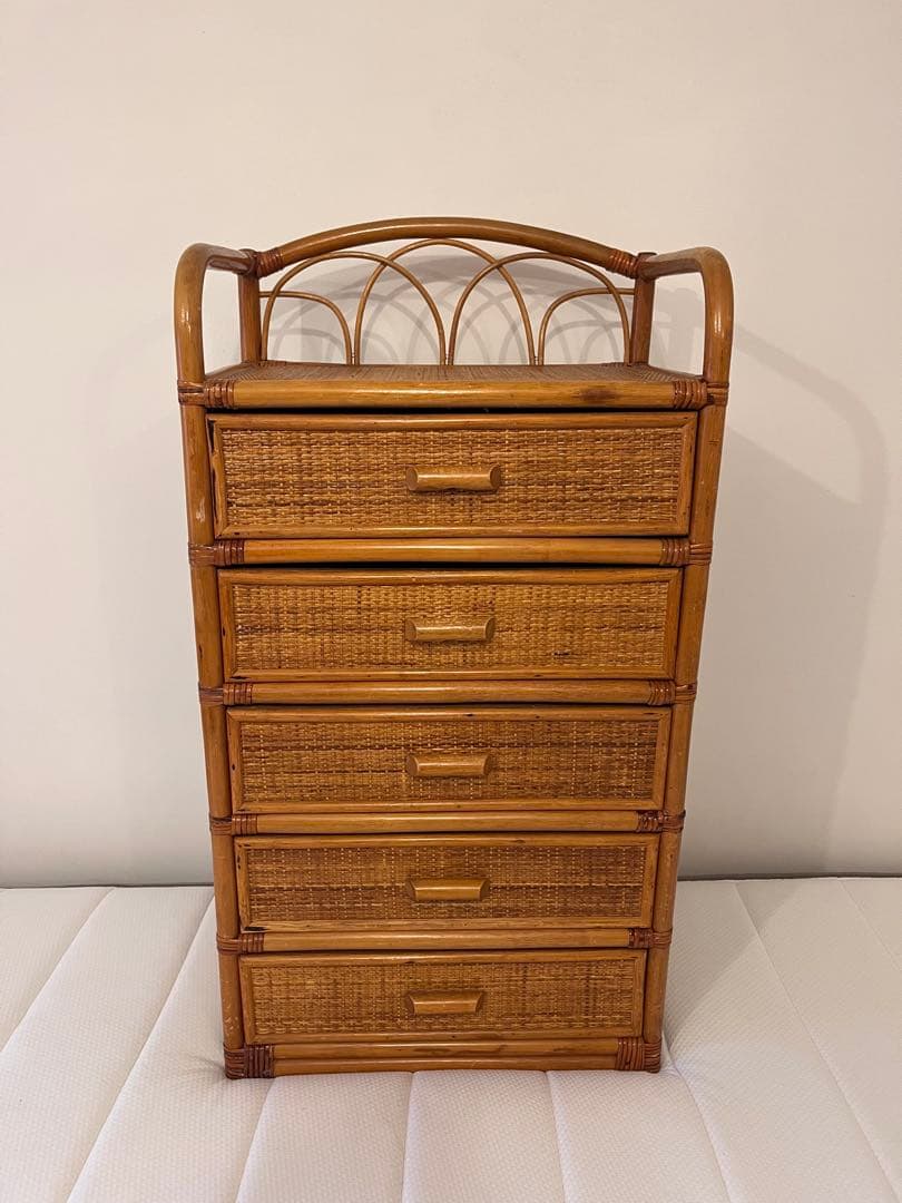 ラタン 籐 5段タンス シェルフ アンティーク