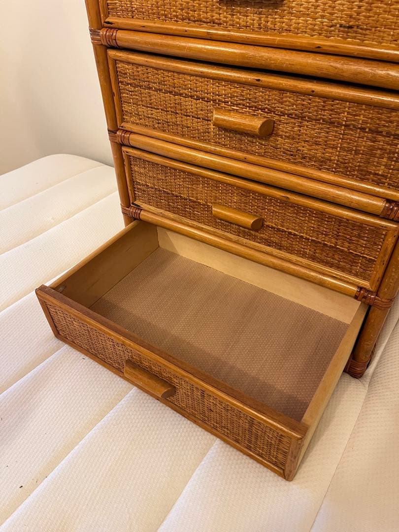 ラタン 籐 5段タンス シェルフ アンティーク