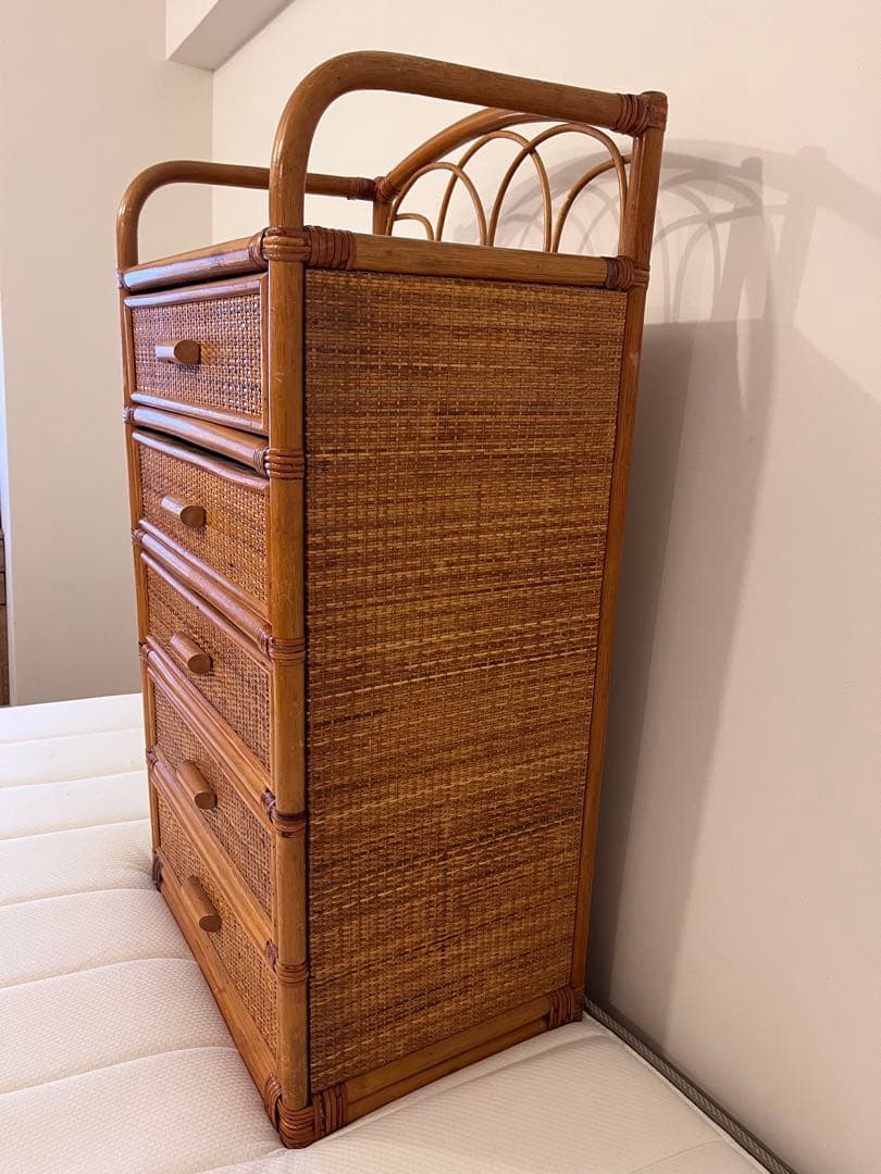 ラタン 籐 5段タンス シェルフ アンティーク