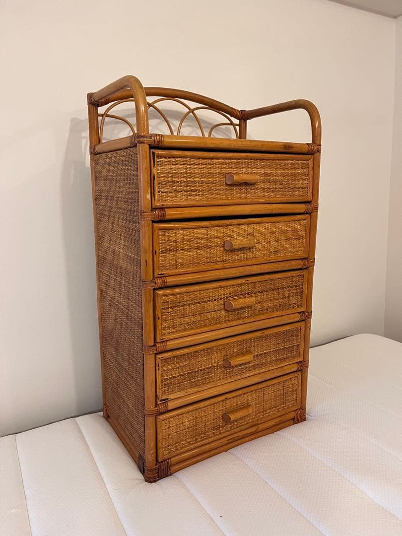 ラタン 籐 5段タンス シェルフ アンティーク