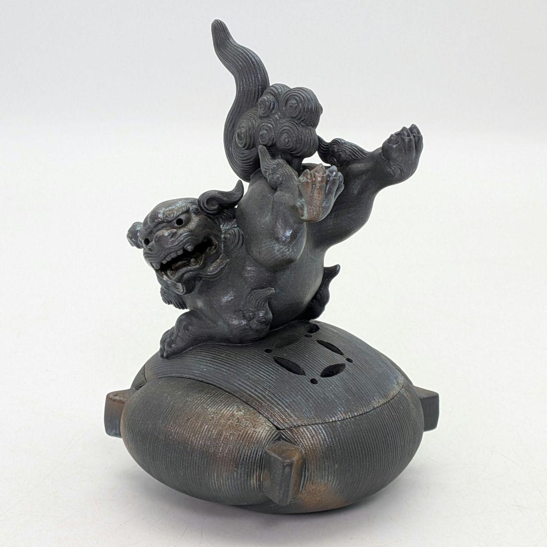 西村春湖 青備前糸巻獅子香炉 共箱合布 備前焼 抹茶道具 香道具 跳ね獅子 在銘