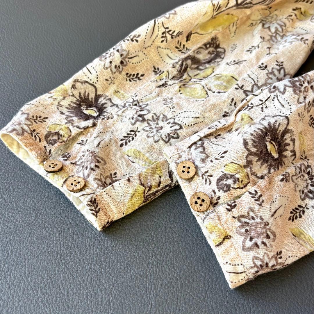 45R ギャザースモック　チュニック　ワンピース　カディコットン　花柄　リボン