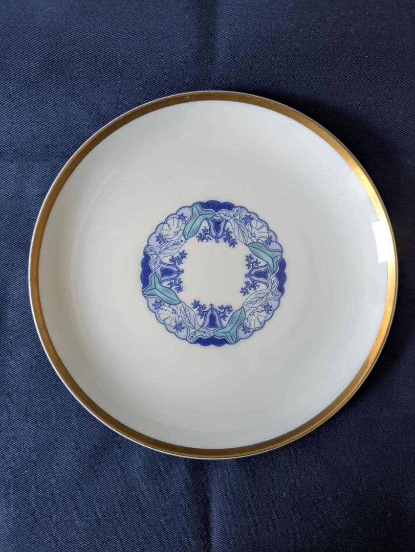 【深川製磁】ブルーチャイナ 丸サービス皿 5枚揃え 箱有り