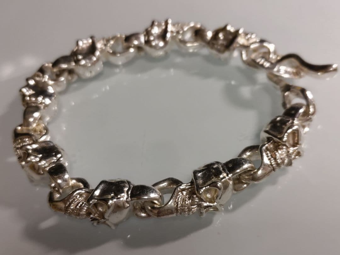 新品スカルチェーンブレスレット髑髏検索用S925刻印ガボールハーレーバイカーに